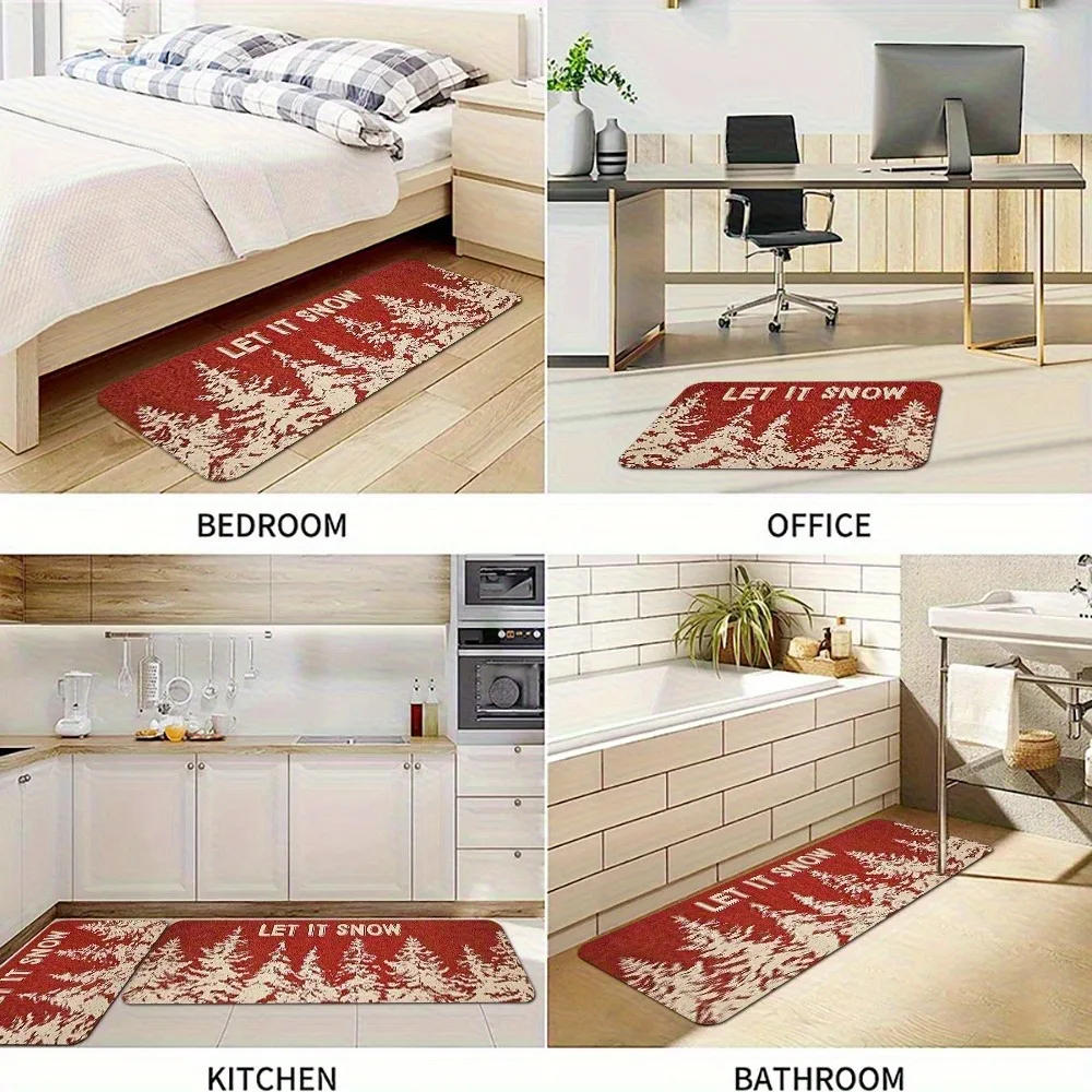 

1PC LET IT SNOW Pattern Kitchen Rug Non-Slip Door Mat Pop design Bathroom Rug Bath Mat Carpet for Home Sink Laundry Decor