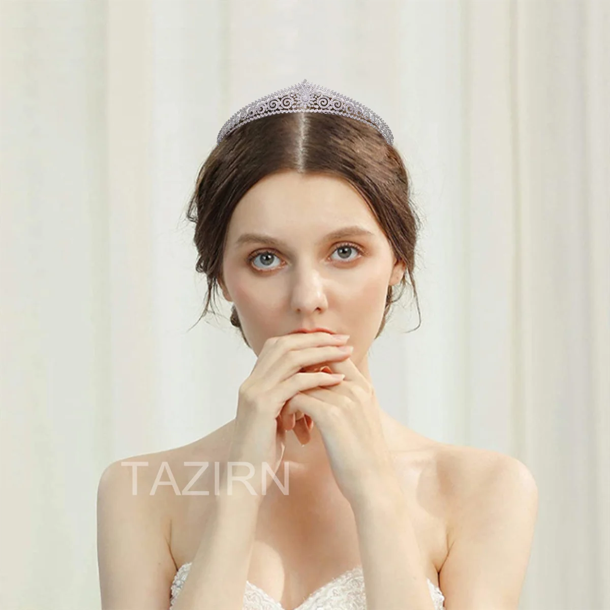 TAZIRN New CZ Princess Tiaras and Crowns 5A Cubic Zirconia Small Headwear Bridal Wedding Prom Party Hair Accessories Jewelry