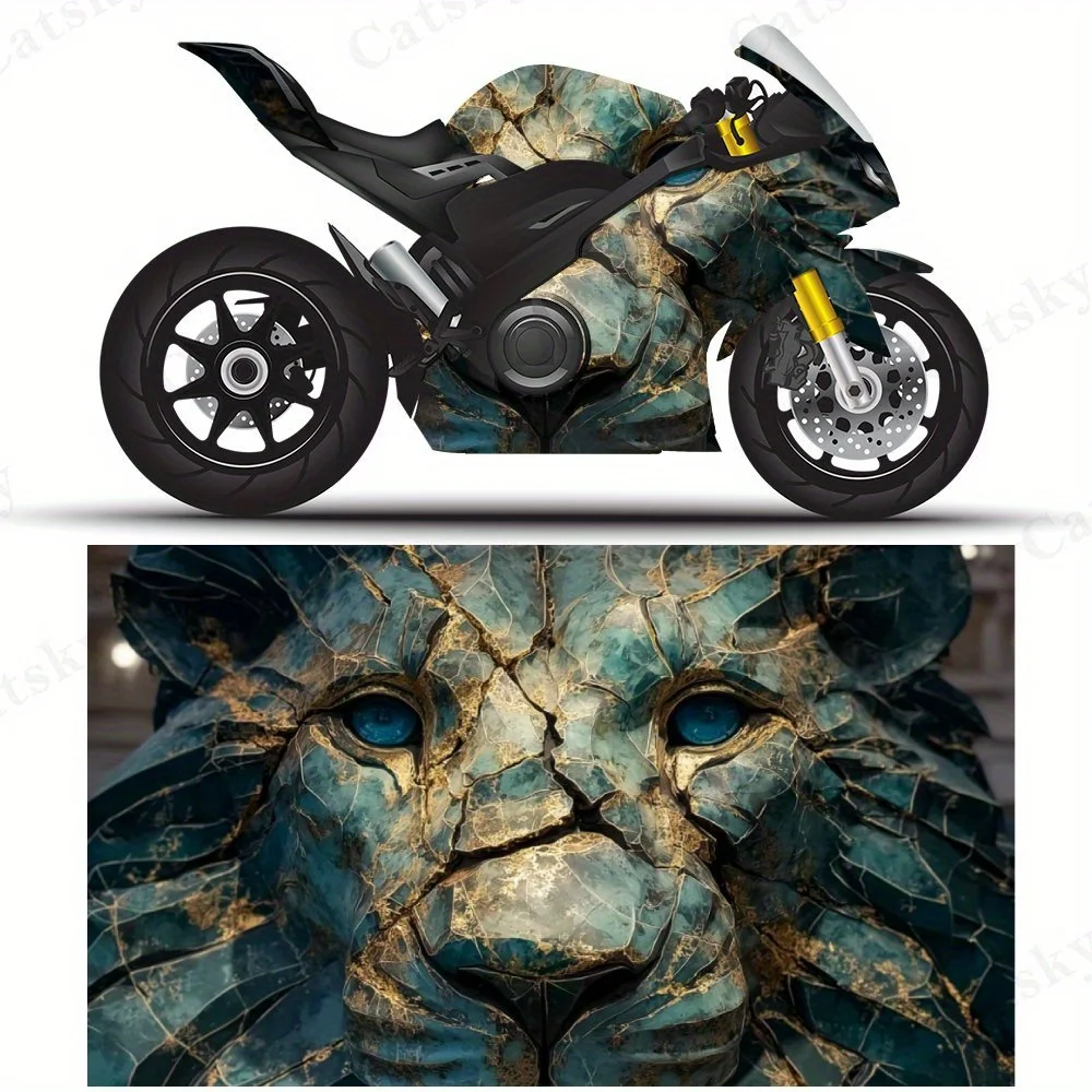 

Broken Gold-lined Lion Art Motorcycle Film Stickers, Durable PVC Adhesive Decals for Motorcycle Customization, Weather-Resistant