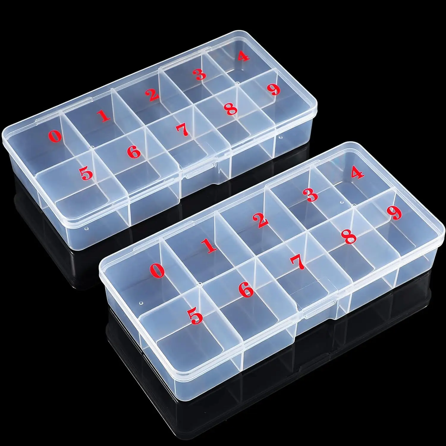 

2-Piece Nail Tip Organizer Box with 10 Numbered Slots for Jewelry and Accessories Storage
