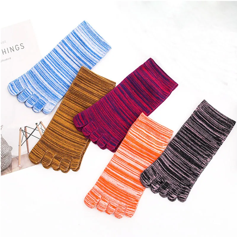 5 Pairs Women's Casual Colorful Cotton Five Finger Socks Short Tube Striped Japanese Style Fashion & Trendy Socks Harajuku