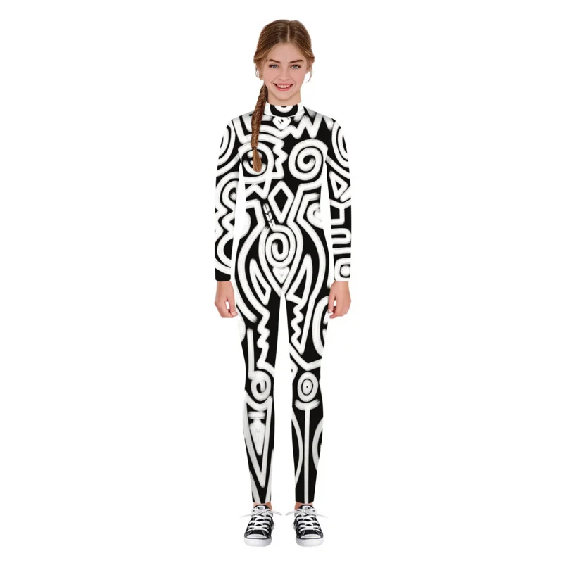 Boys Girls 3D Digital Lines Pattern Printing Bodysuit Children Punk Robot Jumpsuit Kids Halloween Cosplay Costumes Outfit