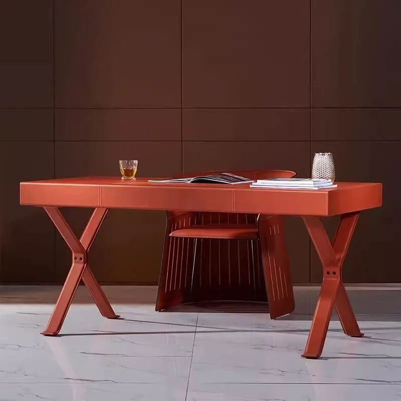 Italian minimalist saddle leather leather sofa chair, single book chair, computer chair, light luxury armchair combination,