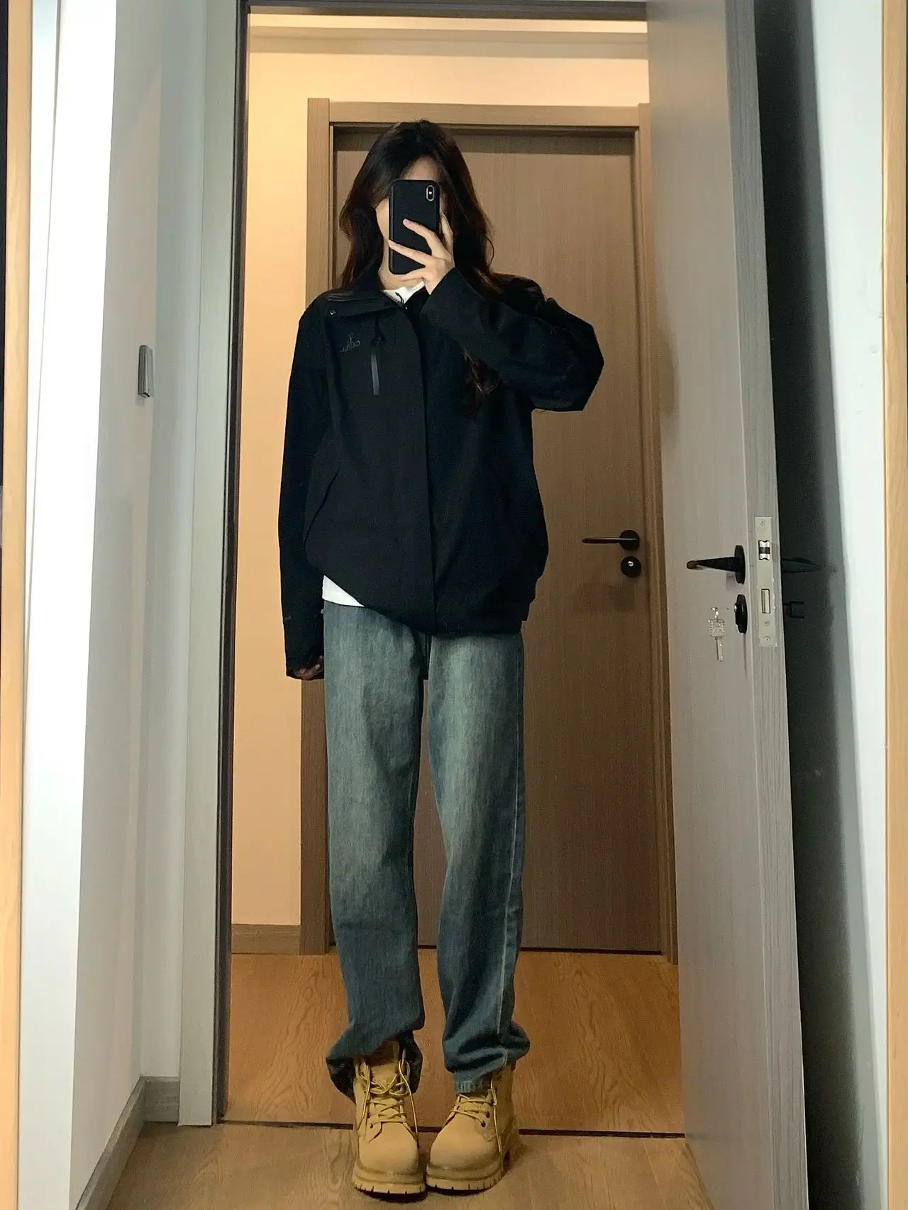 

Прямые джинсы в стиле ретро в американском стиле, женские свободные широкие брюки длиной до пола, осенние новые повседневные брюки больших размеров