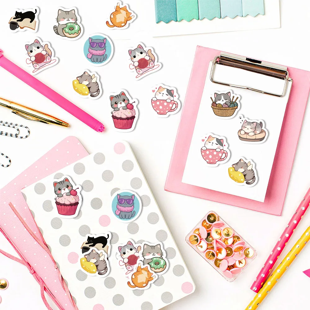 500PCS Cartoon Nette Katze Rolle Aufkleber Kleine Muster DIY Gepäck Skateboard Wasser Tasse Notebook