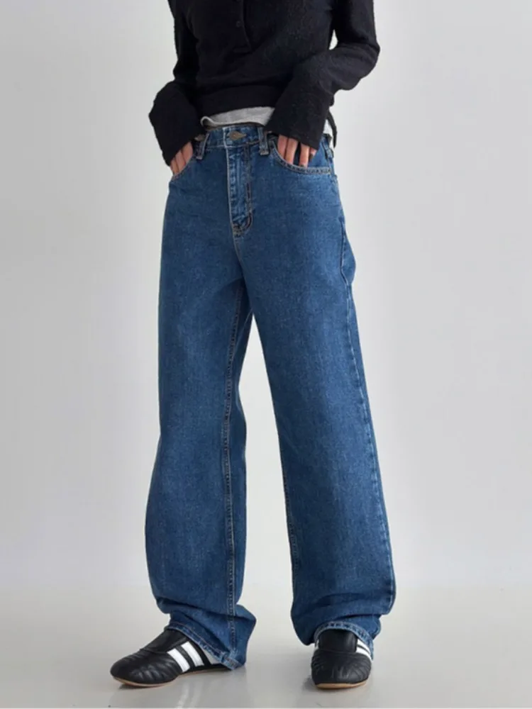 Basic High Waist Straight Leg Pants Simple Daily Casual Long Trousers for Women Comfortable Stretchable Korean Sle Jeans