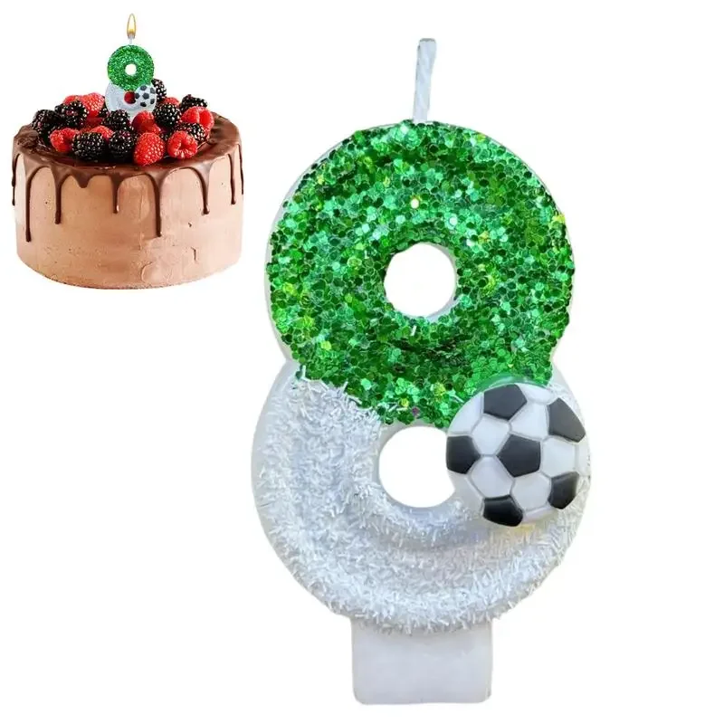 Birthday Number Candles White Soccer Number 0 Birthday Cake Fun Glitter Cupcake Topper for Kids Adults Party Anniversary Supplie