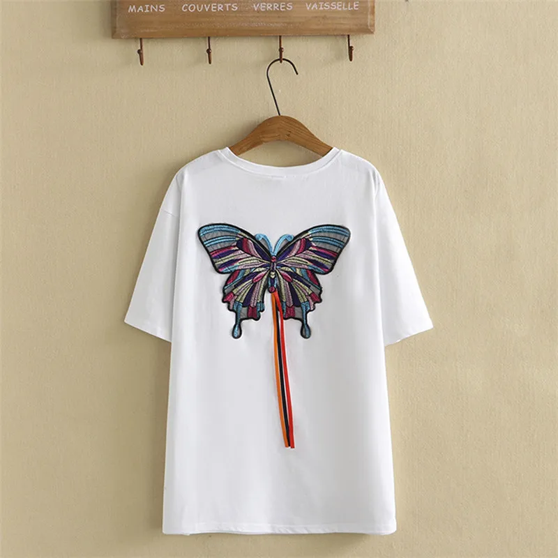 New 2022 Summer Plus Size Tops For Women Large Size Short Sleeve Loose Black White Butterfly Cotton T-Shirt 4XL 5XL 6XL