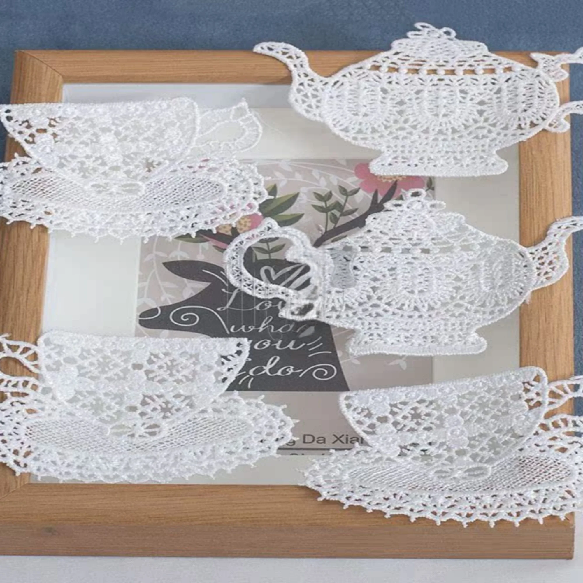 1 pcs Teapot Teacup ivory Lace Cloth Appliques,Embroidered Flowers,Patches For Wedding Supplies