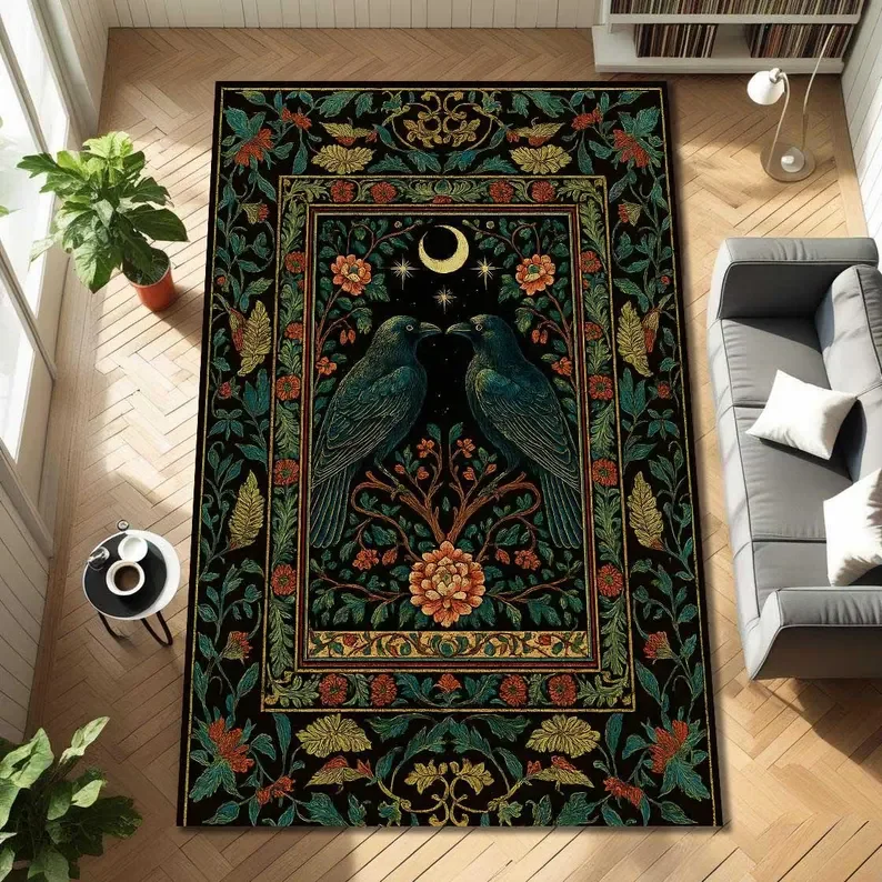Retro Skull Gothic Style Carpet Mysterious Dark Crow Living Room Home Decor Sofa Rug    Bedroom Bedside Rug Coffee Table Mat