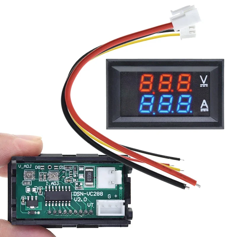 Digital Voltmeter Ammeter DC 100V 10A Amp Voltage Current Meter Tester 0.28 Inch Dual LED Display Panel with Connect Wires