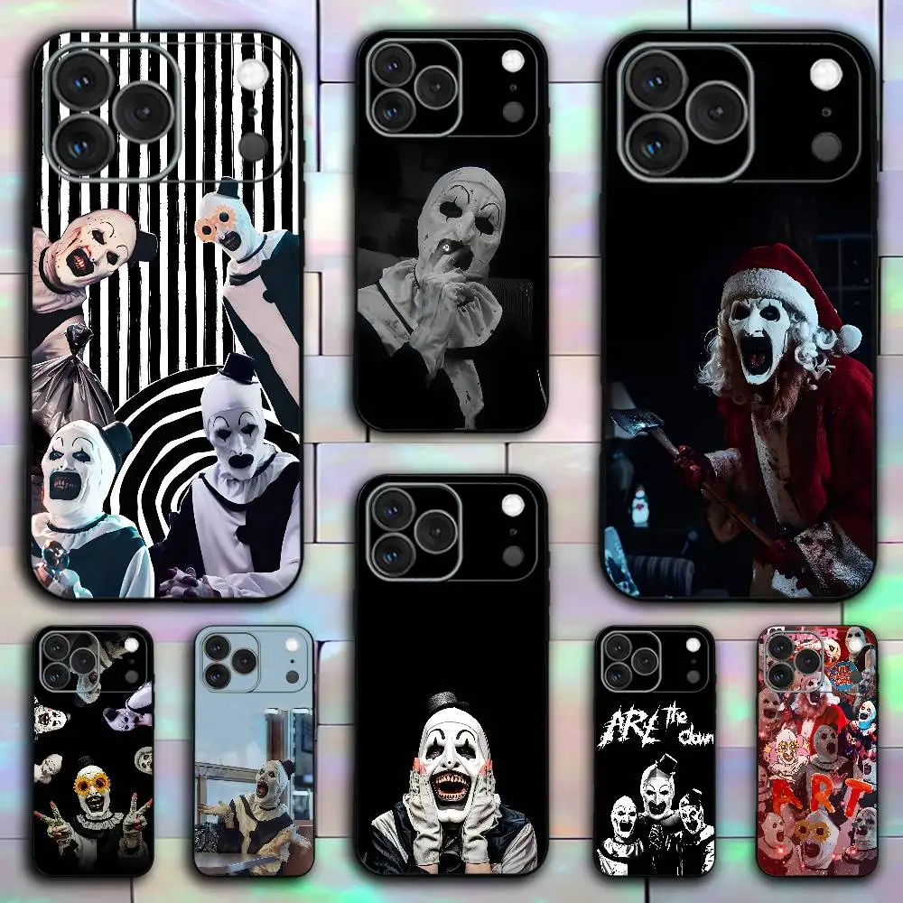 

Art the Clown horror T-Terrifier Phone Case For iPhone 17,16,15,14,13,12,11,XR,Pro,XS,Max,XR,Plus,Mini Silicone Black Shockproof