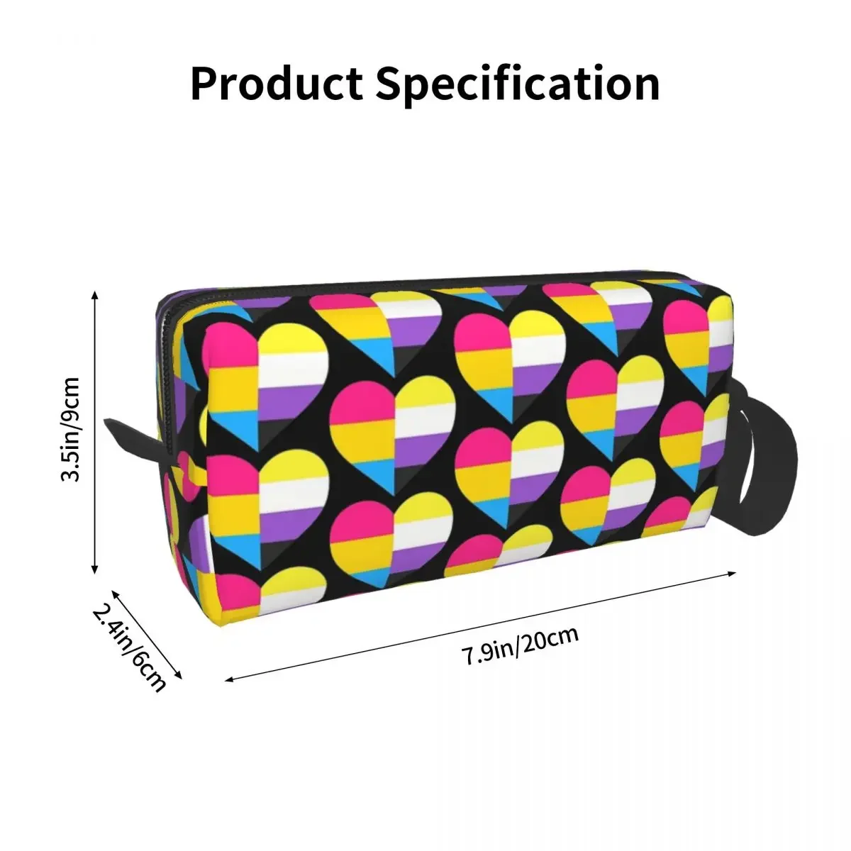 Pan And Nonbinary Pride Heart Makeup Bag Cosmetic Organizer Storage Dopp Kit Toiletry Cosmetic Bag for Women Beauty Pencil Case