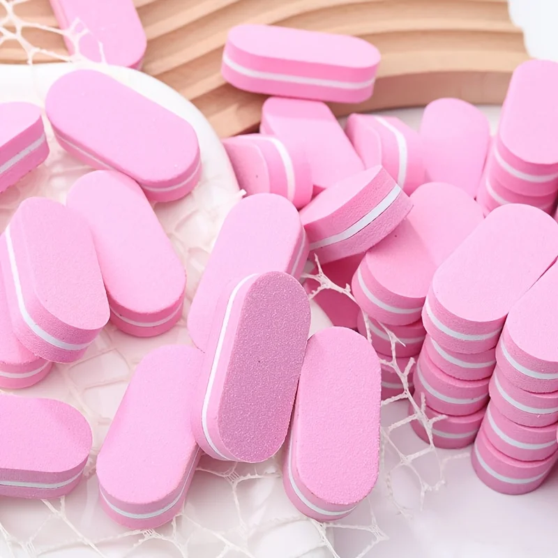 12pcs Mini Double-Sided Nail File Sponge Pink Oval Nail Polishing Blocks Pink Buffing Tools Nail Care Tools Nail Art DIY