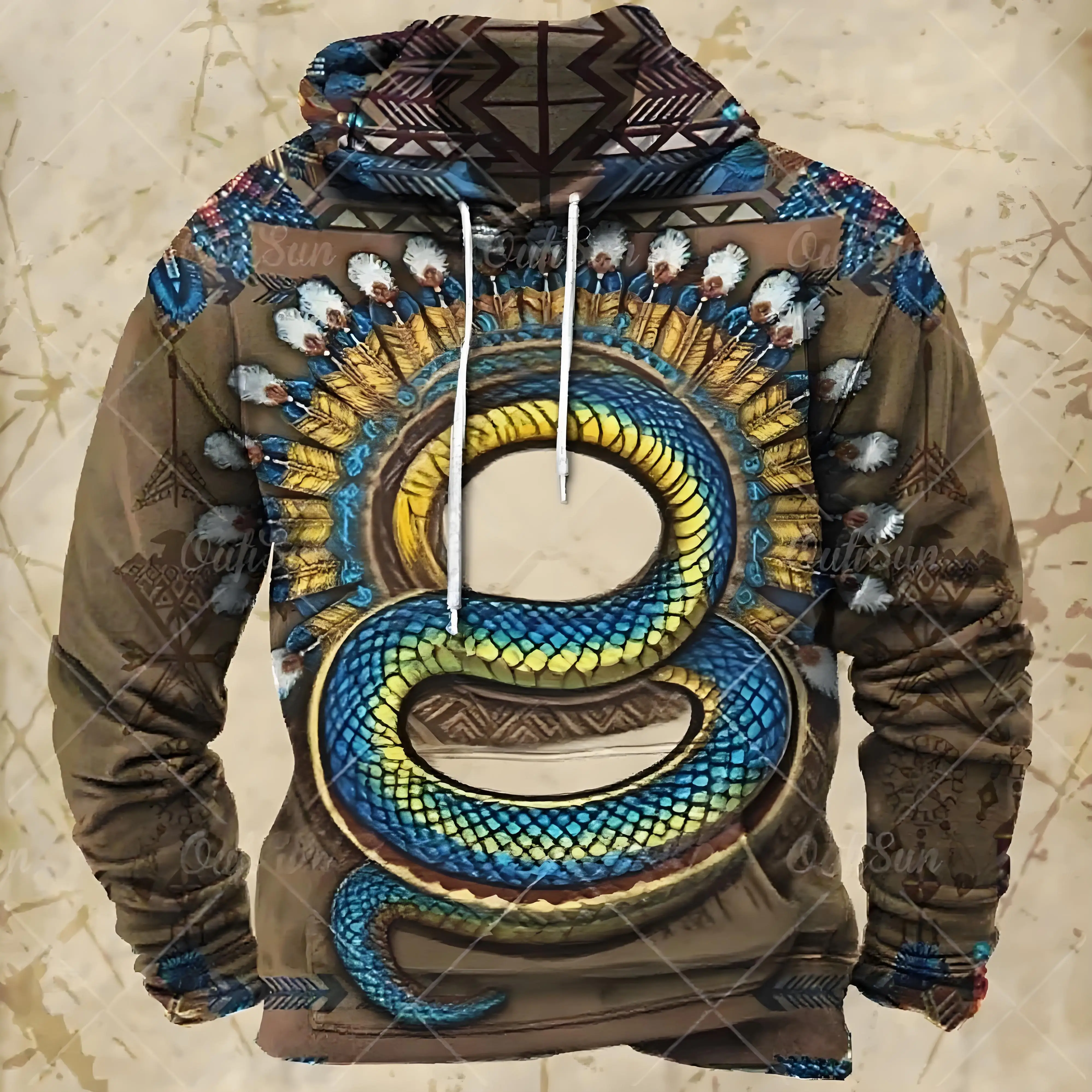 Vintage Men's Hooded Sweatshirt Animal Pattern Snake Print Daily Pullover Sport Streetwear Designer Fall Oversized Hoodie