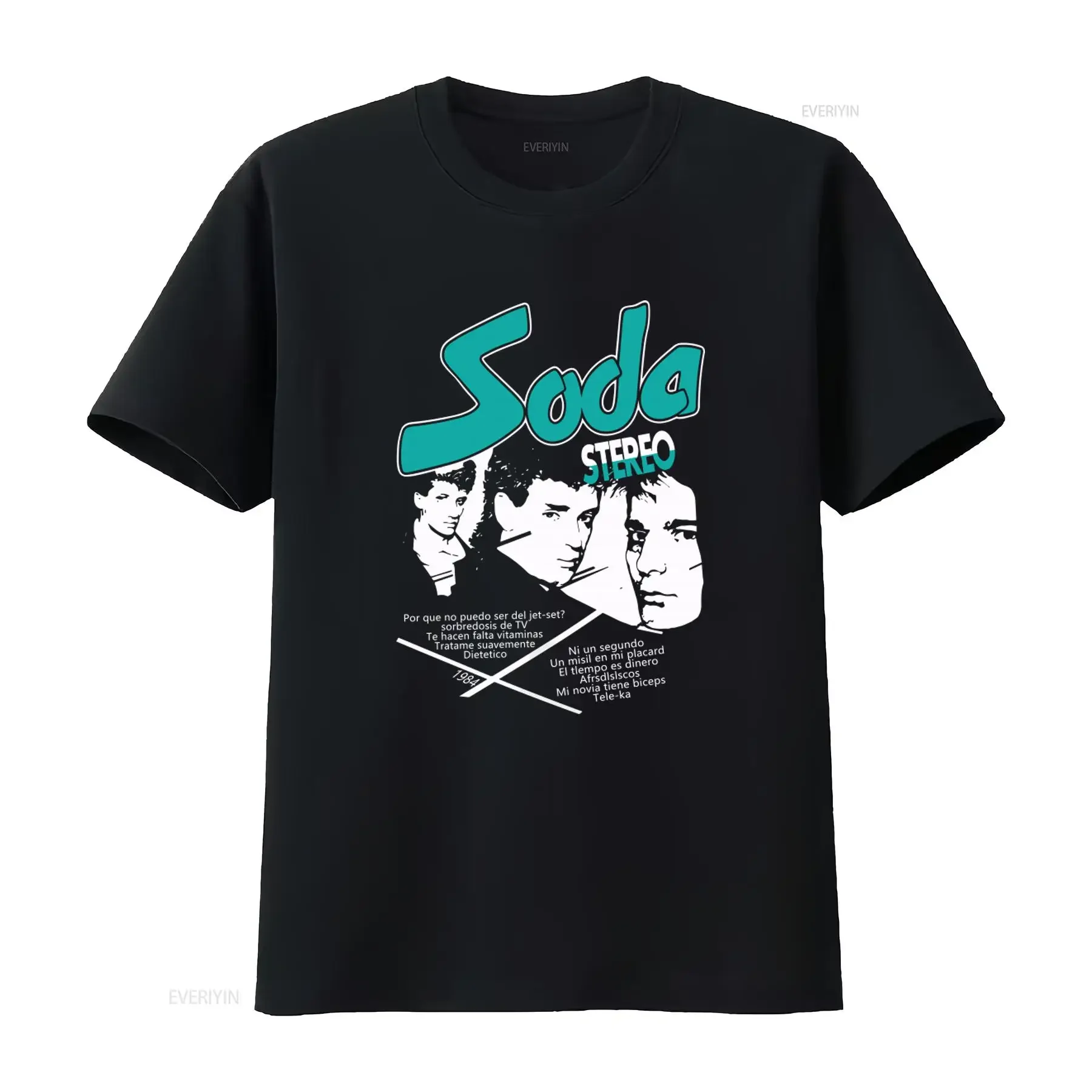 Camiseta Retro Vintage de los 80 con Diseño de Soda Stereo 1984, Estilo Remera para Amantes, Lavada, Transpirable, Ropa de Diseñador con Estilo
