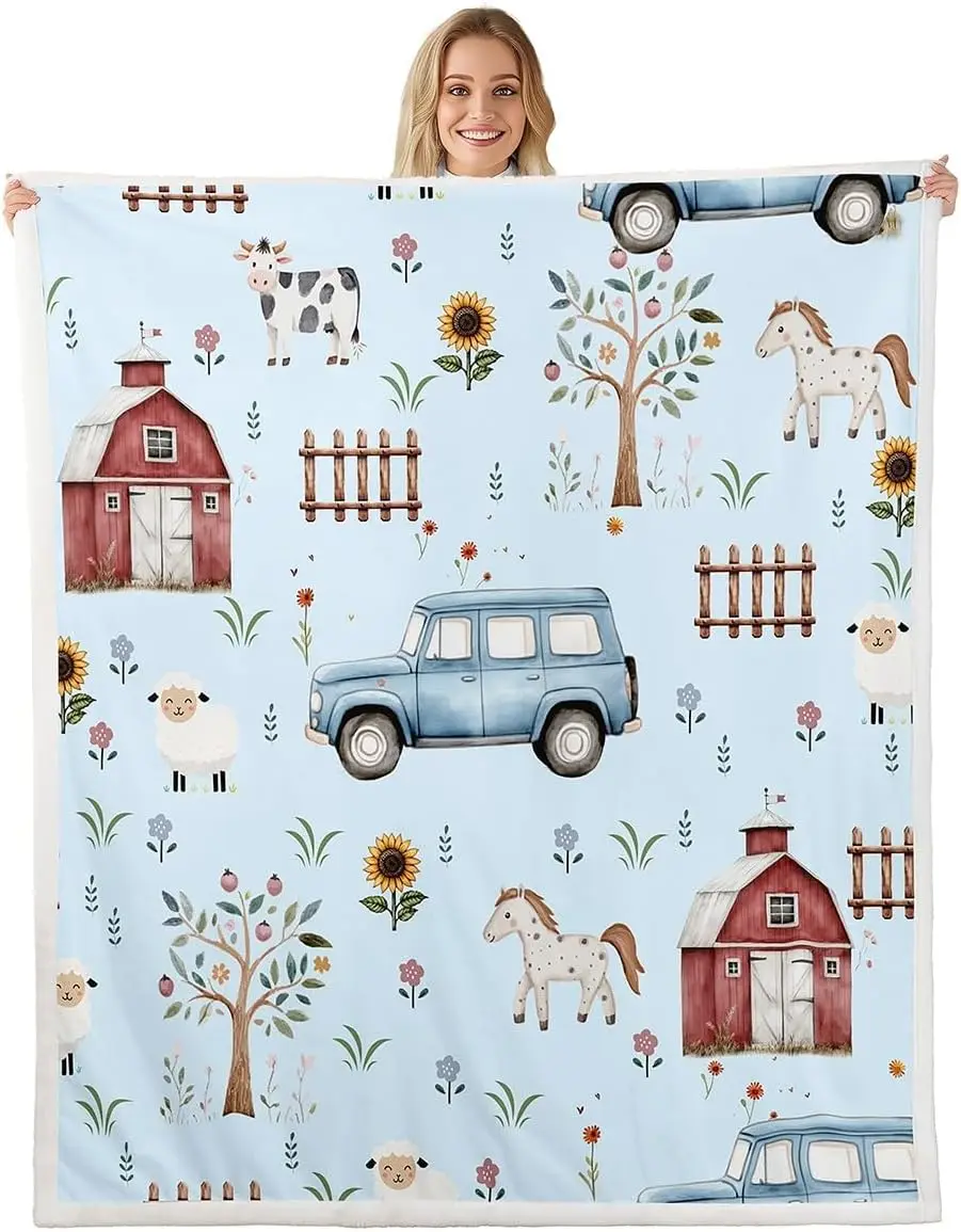 

Farm Animal Blanket Soft Fleece Throw Kids Room Decor Rural Theme Baby Gift Home Decoration