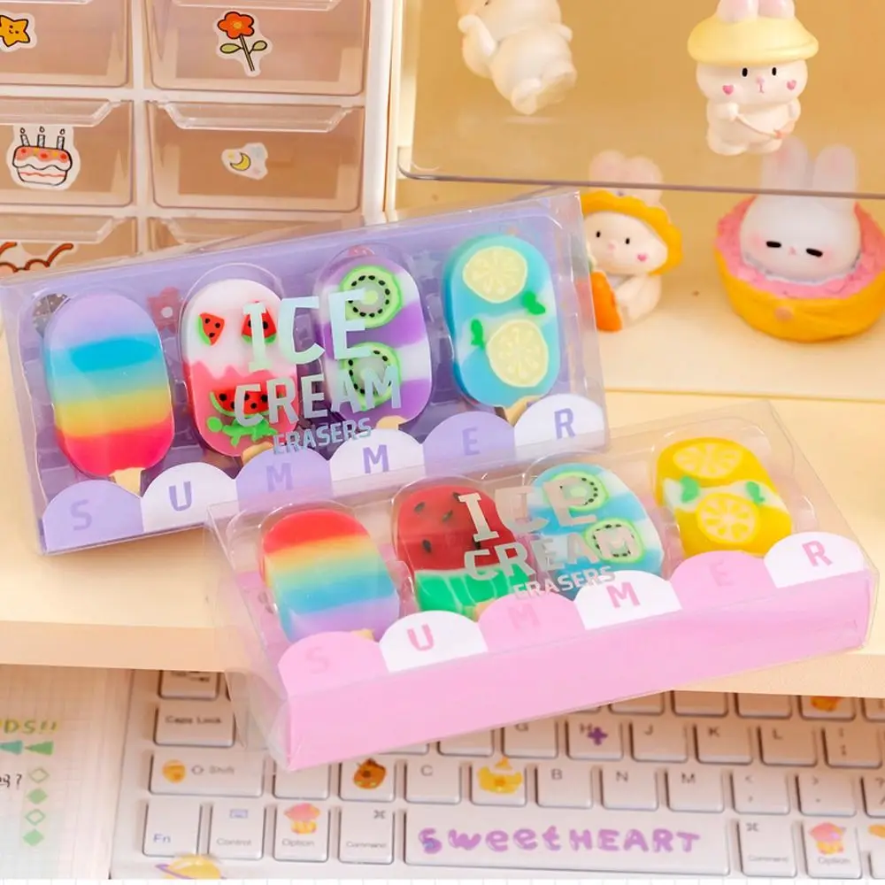 

4 Pcs/set Durable Rubber Rubber Eraser Practical Portable Erasers Colorful Stationery Student