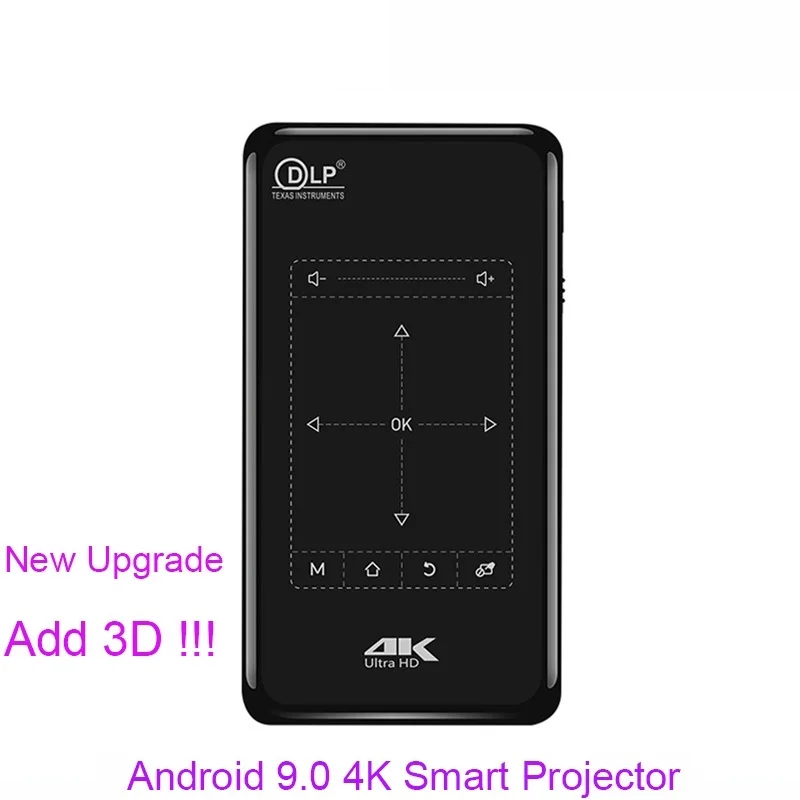 New 4K Mini Mobile Projector Android 9.0 3D BT4.1 Portable HD Proyector Beamer 5000mAh Battery touch keys Airplay Miracast