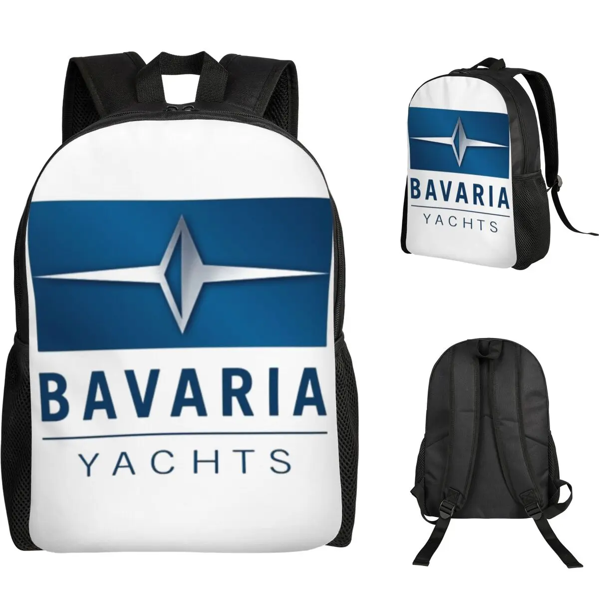 

Bavaria Yachts Blue Silver Logo Student Backpack School Bag Hiking Travel Daypack for Men Women Fashion Bookbag Shoulder Bags