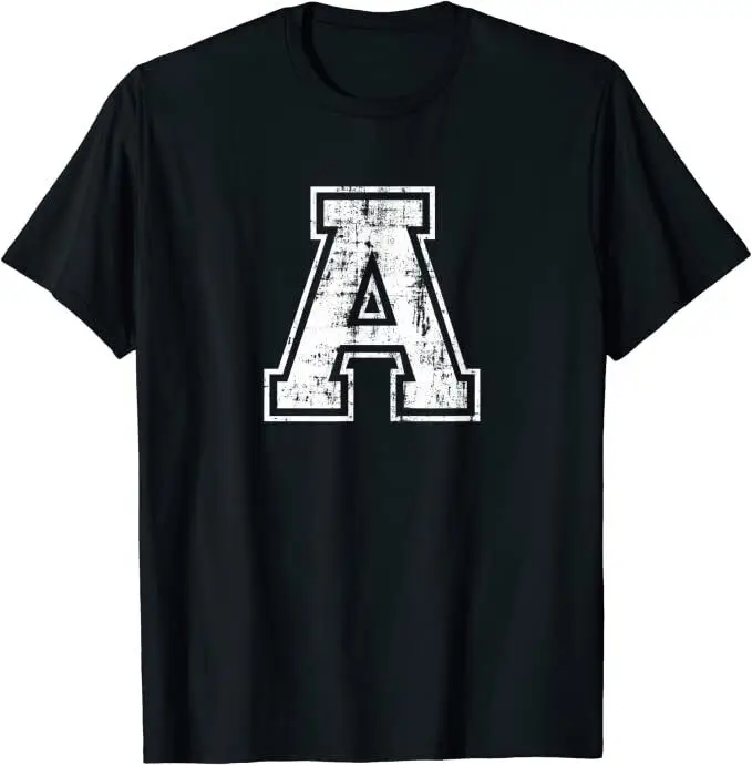 

Varsity A To Z Alphabet Letter Initial Uppercase Distressed Font Sports Team Tee