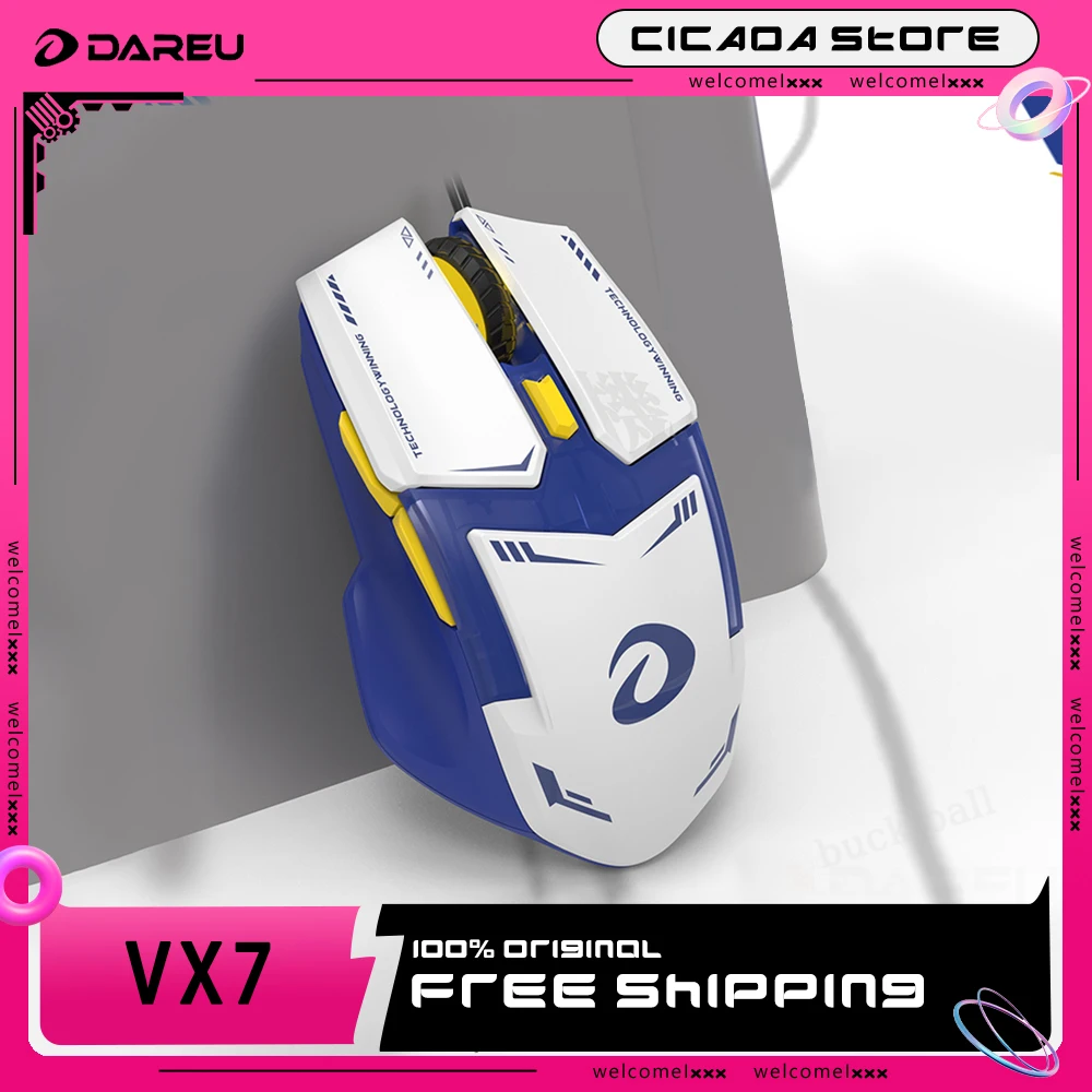 Dareu VX7 Gaming Mouse Wired USB Mecha Style Mouse 6400DPI RGB Light Ergonomics Esports Gamer Mouse For Computer Game Accessory