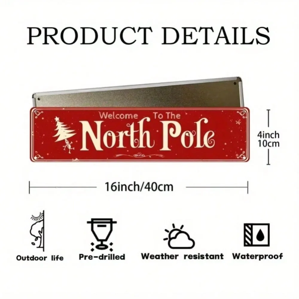 لافتة ترحيب معدنية قديمة من القطب الشمالي مقاس 4 × 16 بوصة - ديكور عطلة عيد الميلاد لجدار ساحة مقهى الشرفة المنزلية