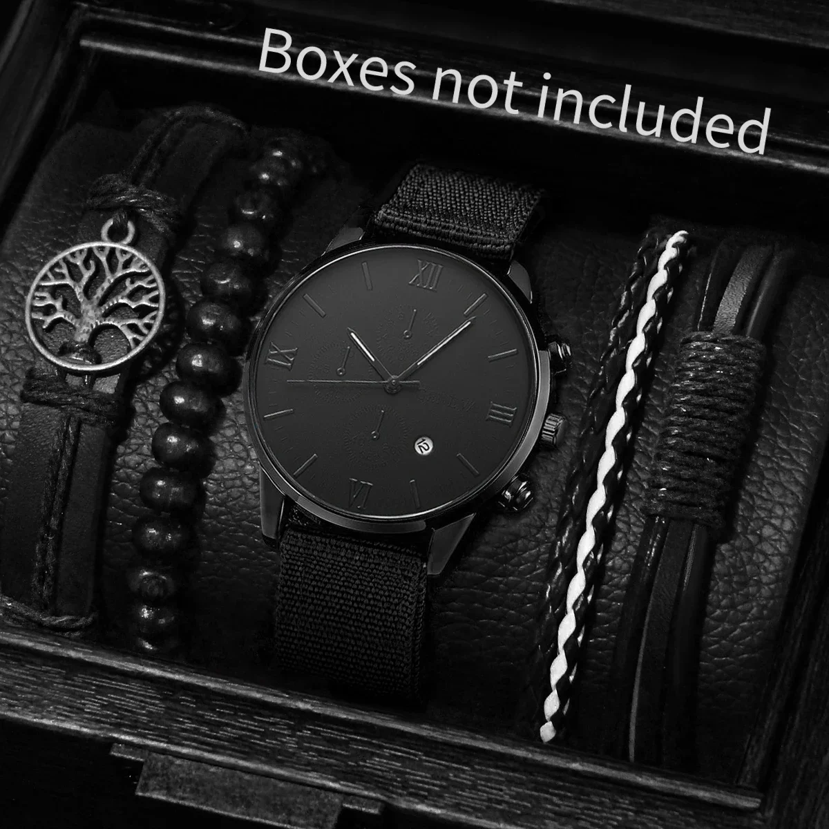 Men's Vintage Watch Set with Braided Bracelets