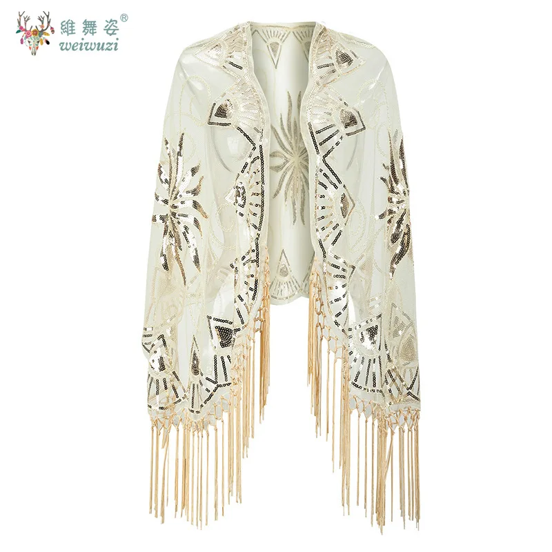 手作りのタッセルとスパンコールとメッシュのペアレトロパーティーディナーチャイナドレスイブニングドレスショールスタイルエレガントなチャームチャーミング