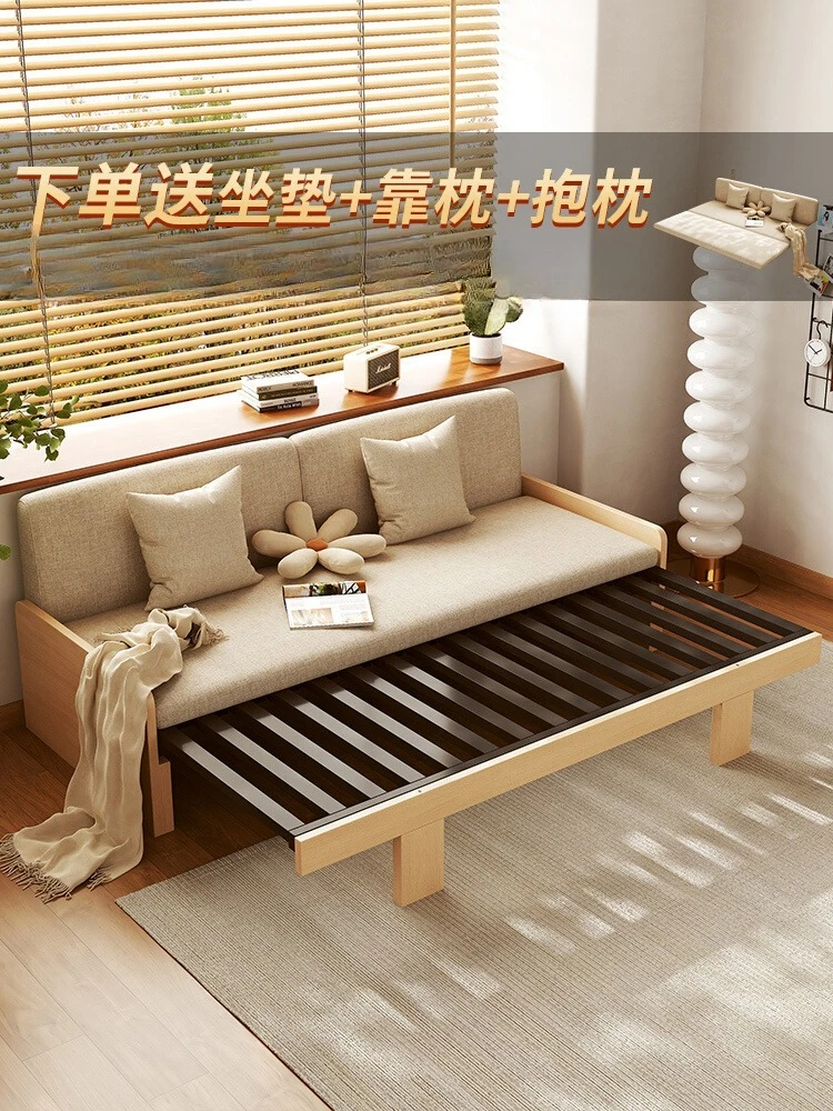 

Steel and wood sofa bed folding dual-purpose living room steel frame iron shelf telescopic bed multi-functional two-in-one solid