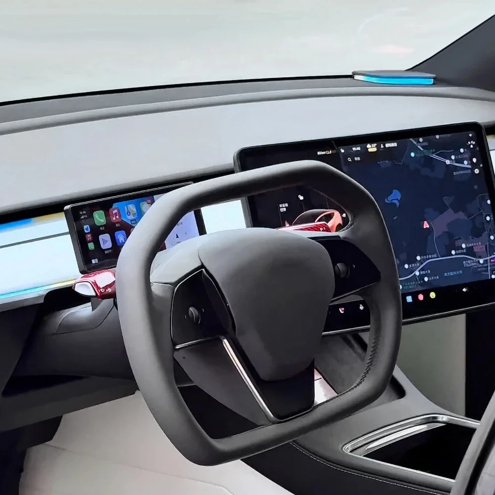 Newest Model 3 Y Cybertruck Style Leather Yoke Steering Wheel for Tesla Car Accessories Upgrade Modification