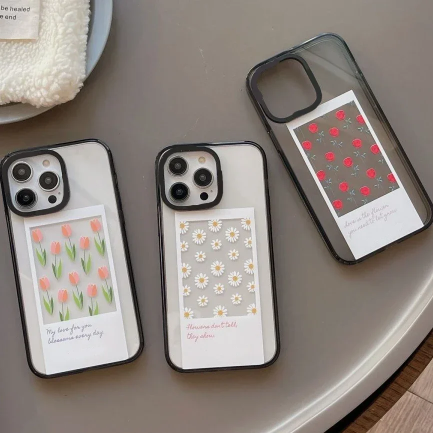 Funda de teléfono acrílica con flores minimalistas para IPhone, 11, 12, 13, 14, 15, 16 Pro Max, 16 Pro Max