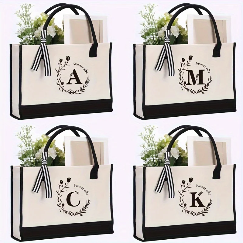 Personalized monogrammed birthday gifts for men and women canvas handbags large capacity ladies zipper pockets handbags