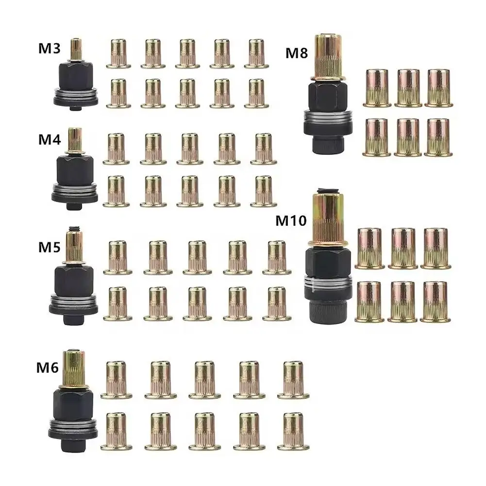 10-Piece Rivet Nut Kit Easy-Install Blind Nuts For Automotive Machinery Maintenance Tool