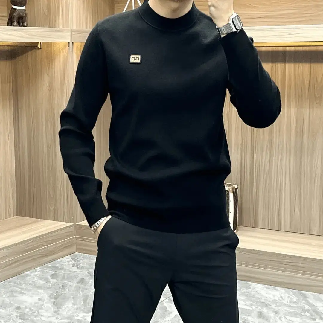 

Мужской вязаный свитер Long Sve, повседневный, с высоким воротником, зимний, новый модный, простой, однотонный, базовый слой, трикотаж