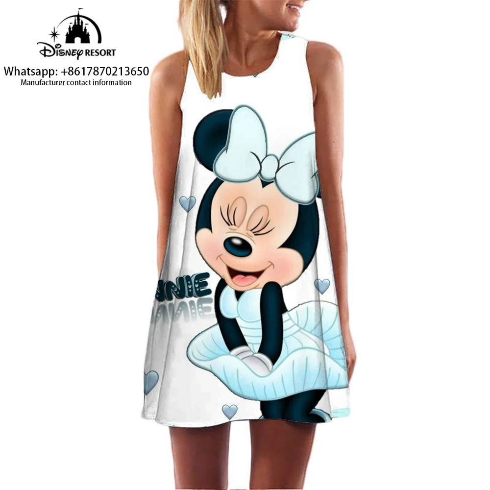 Pullover loose 3D dress casual fashion cute Mickey Mouse sleeveless dress summer sleeveless cartoon pattern print dress for wome