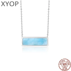 Classic Natural Larimar Pendant Necklace Woman Contracted Style Rectangle 925 Sterling Silver Jewelry Gifts
