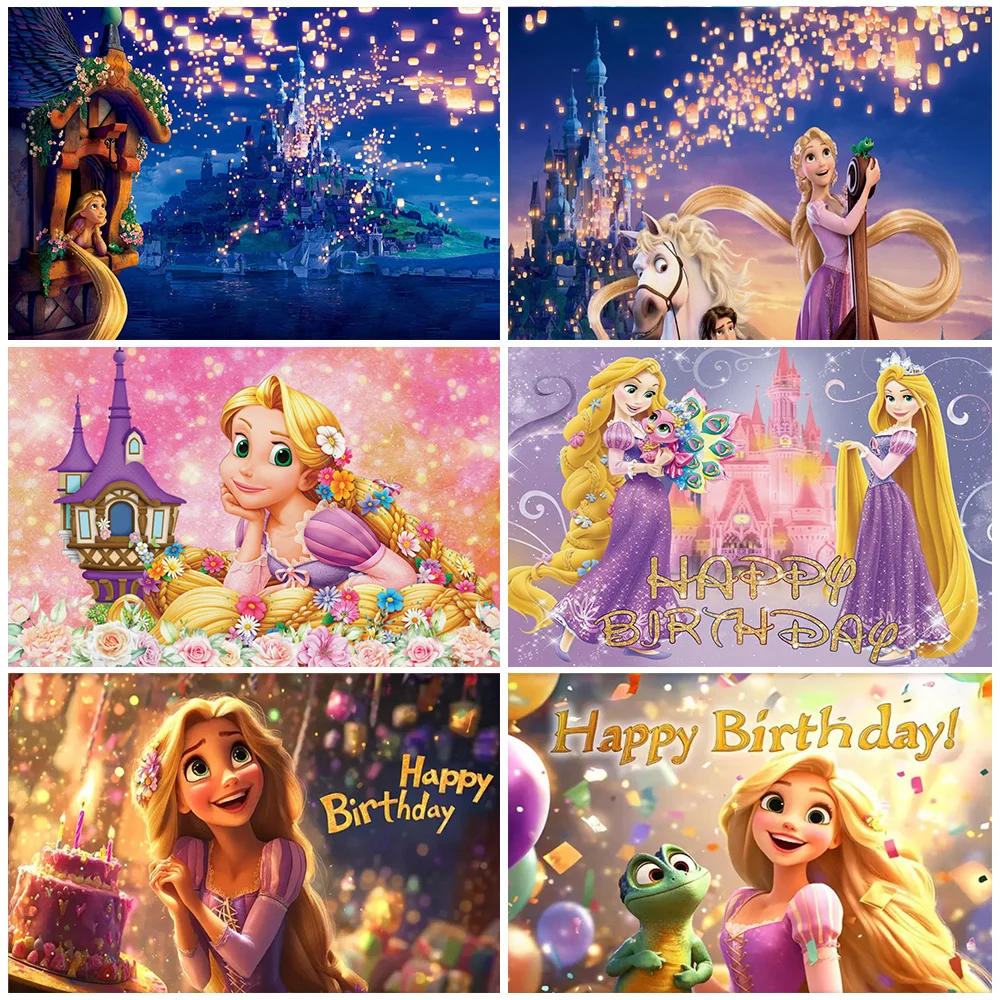 

Disney Enchanted Rapunzel Theme Backdrop Fairy Tale Castle Princess Girl Birthday Party Decorations Photo Baby Shower Supplies