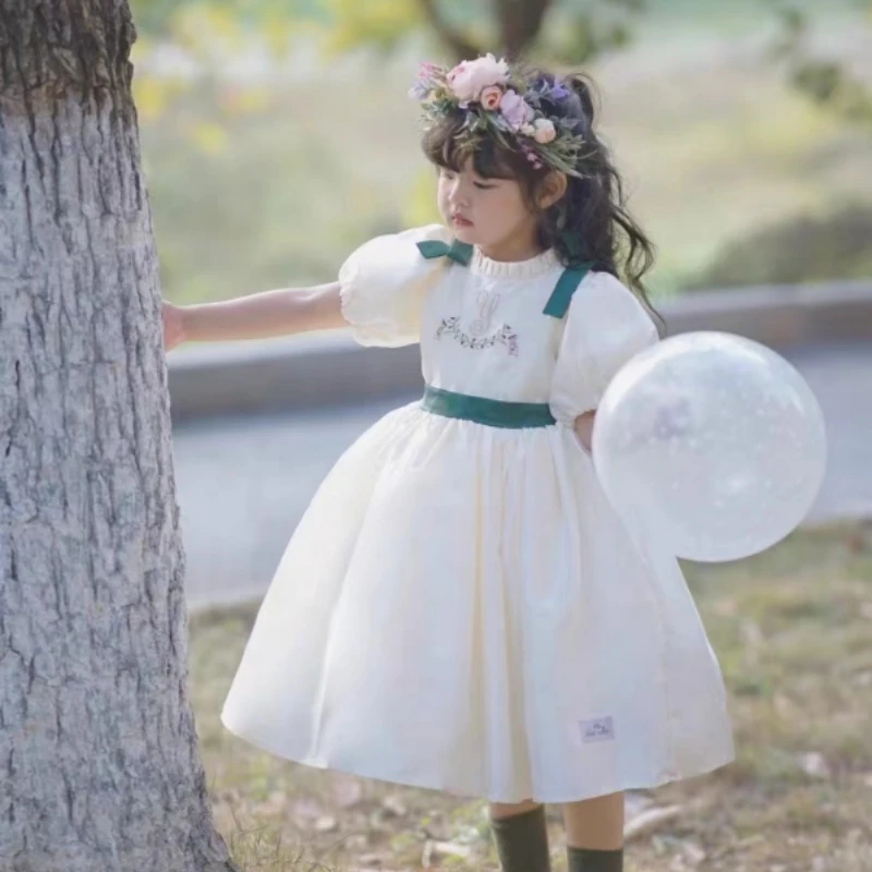 Spring Summer 2023 New French Children\'s Embroidered Dress Little Girl\'s Bubble Sleeve Princess Boutique Dress Eid Dress