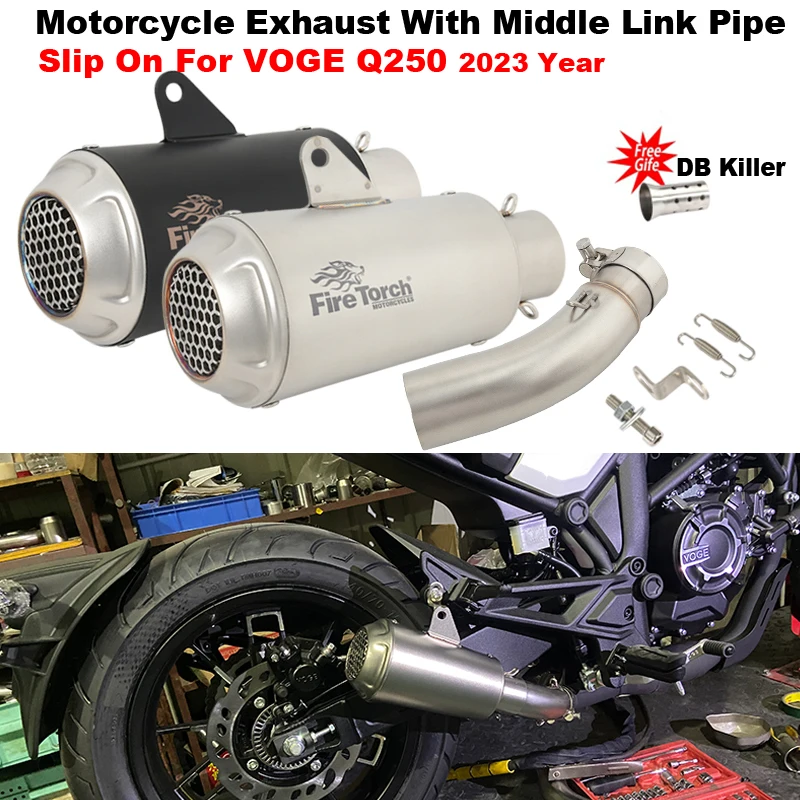 Motorcycle Exhaust System Escape Motorbike Middle Link Pipe 51mm With Muffler DB Killer Slip On For VOGE Q250 Q 250 2023 Year
