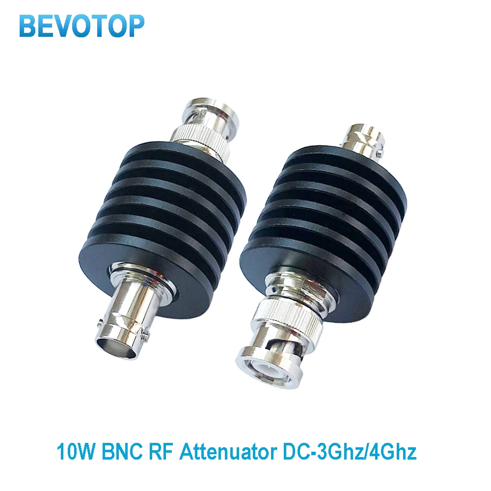 Atenuador RF BNC de 10W DC-3Ghz/4Ghz 1/2/3/5/6/10/15/20/30db/40db BNC RF enchufe de alimentación coaxial macho a conector hembra 50 Ohm BEVOTOP