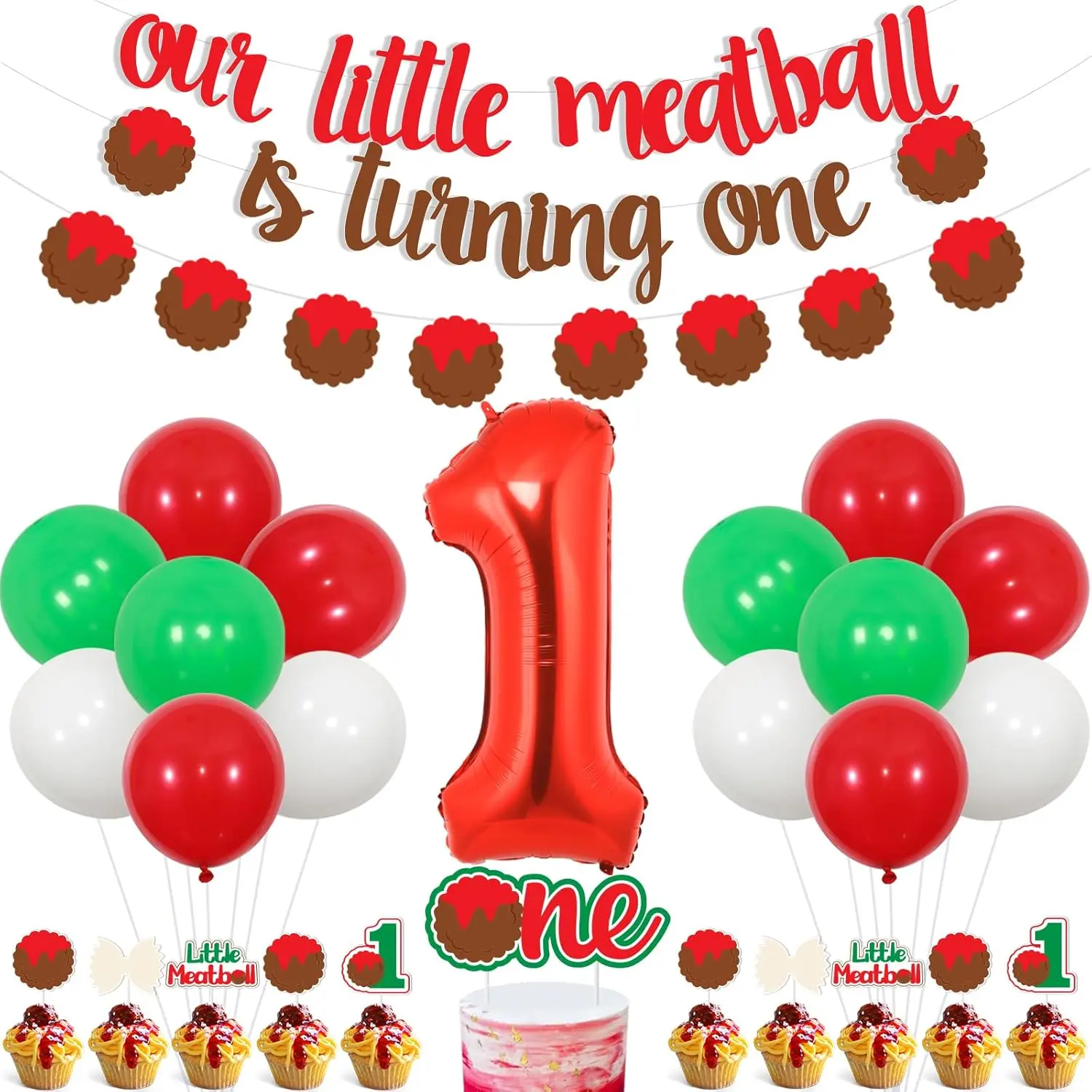 

Joymemo Meatball 1st Birthday Decorations, Our Little Meatball Is Turning Banner Garland Red Balloons Italian Party Decorations