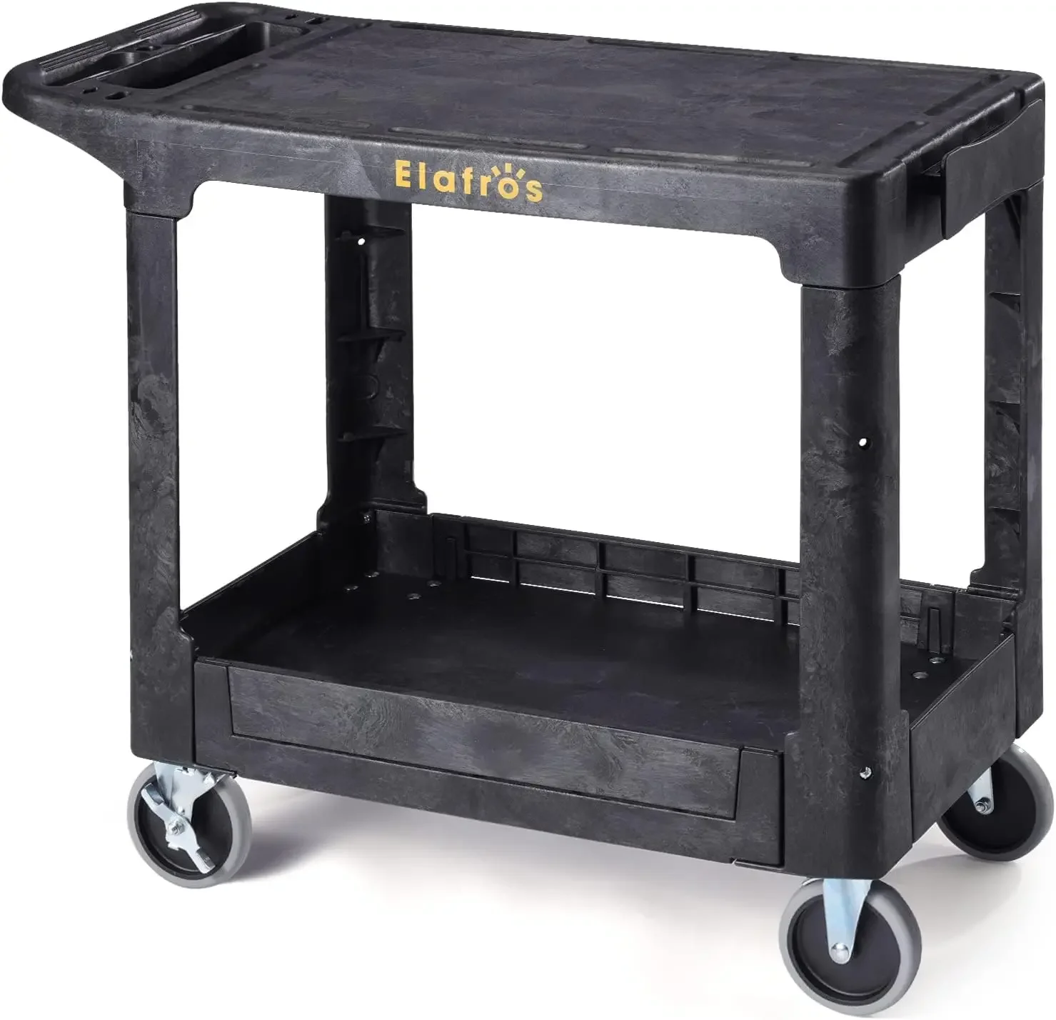 Heavy Duty Plastic Utility Cart, 37 x 18.8 in, Flat Top, Swivel Wheels, 550 lbs Capacity, Black