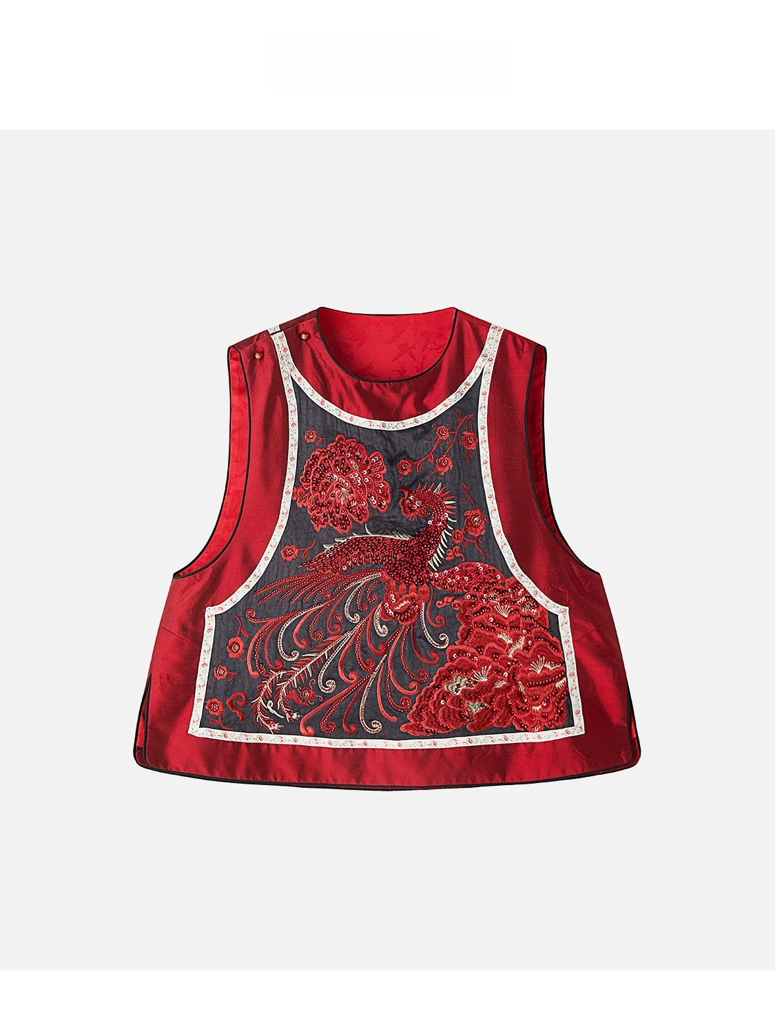 

Новая женская шелковая жилетка JINGJING2026 «Червоный Феникс» с геометрическим узором, вышивка на двойном шелке, китайский стиль