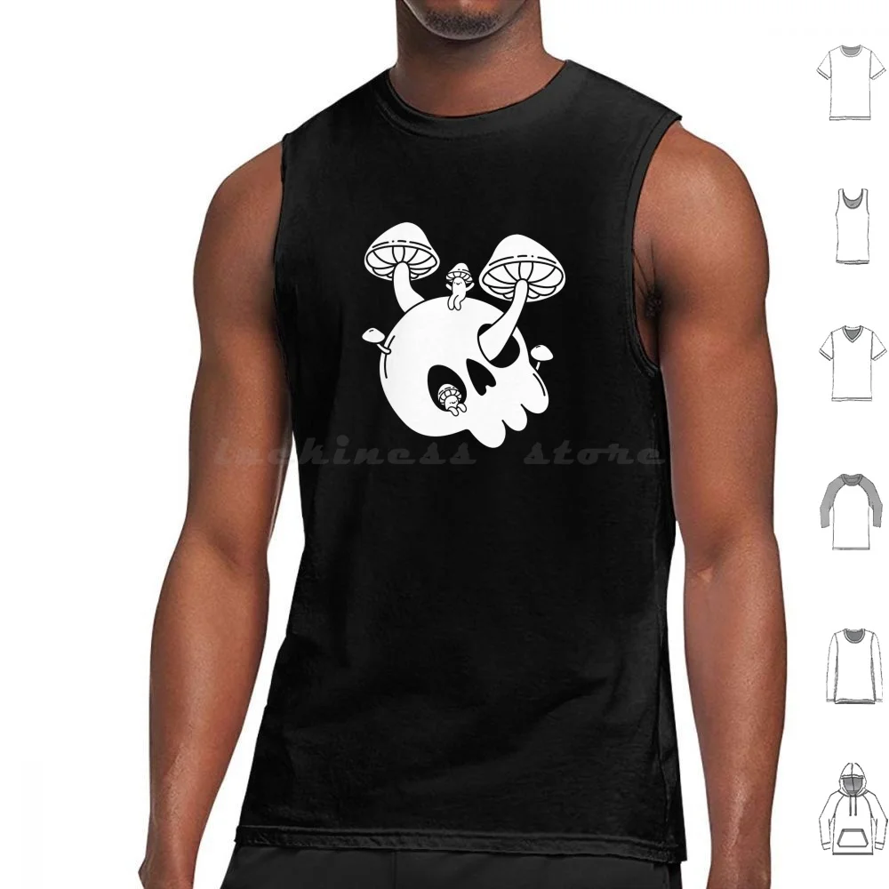 Mushroom Sprites Skull Playground Tank Tops Print Cotton Mushroom Sprite Nymph Skull Death Halloween Fantasy Black