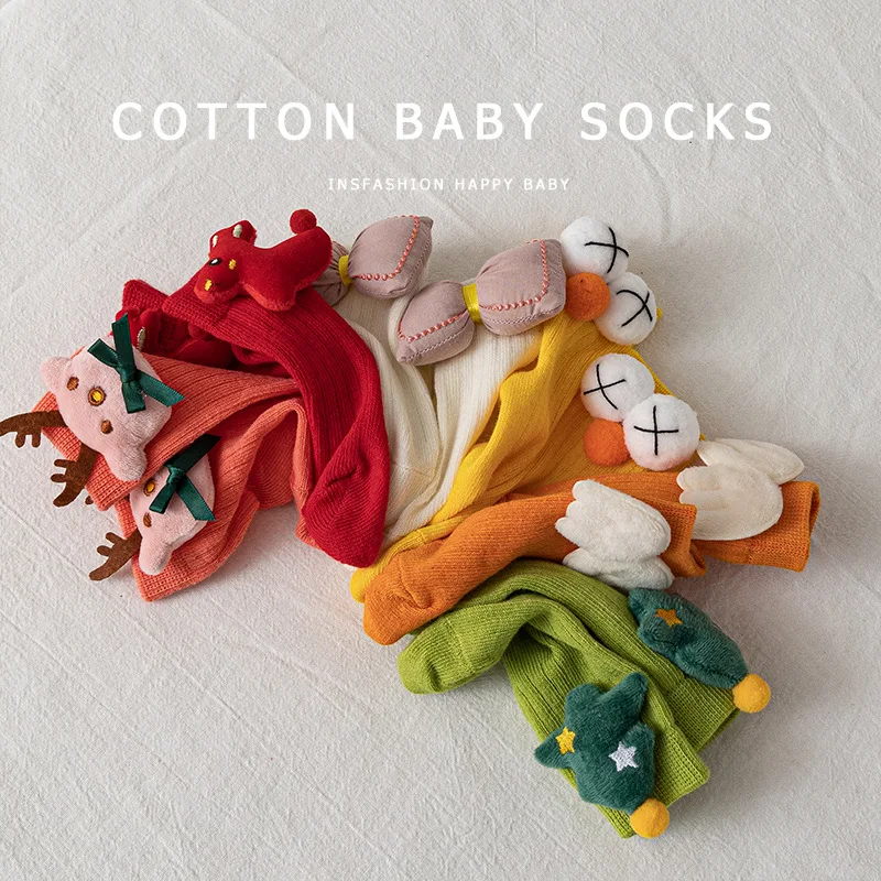 Korean Kawaii Children Candy Color Socks Cartoon Doll Baby Sleeping Slippers Stockings Newborn Infant Toddle Boys Girls Socks