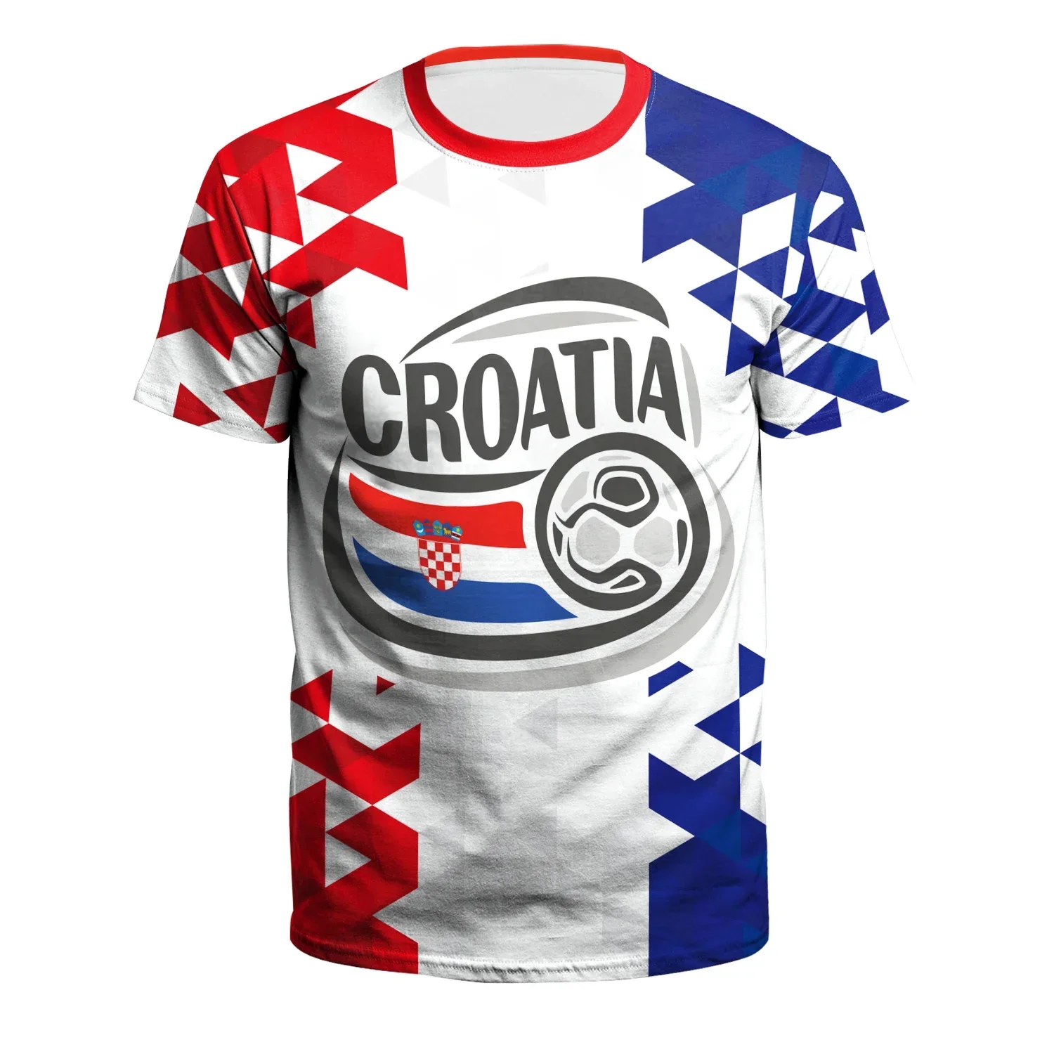 Croatian Style Checkered Football T-Shirt Quick Dry Breathable Sports Jersey Red White Plaid Casual