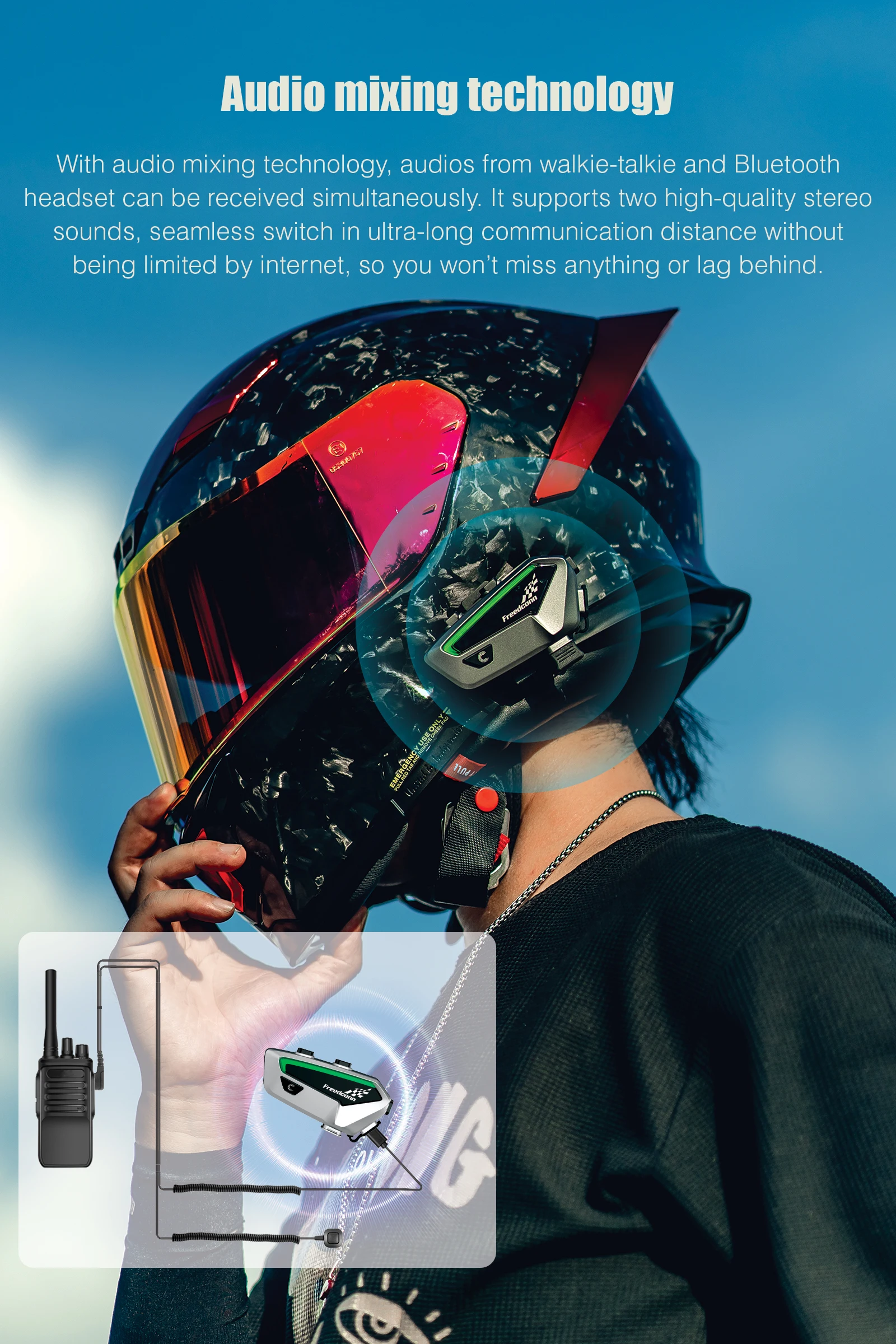 Freedconn FX Motorcycle Intercom Helmet Bluetooth 5.0 Headset 10 Riders 1000M Can Pair Other Brands Music FM Interphone Speaker