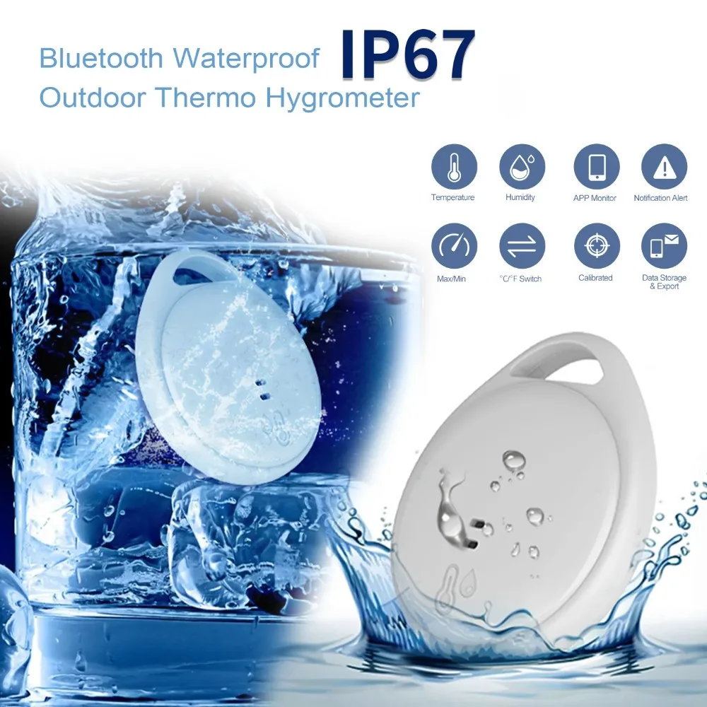 IP67 Waterproof Temperature Sensor Outdoor Bluetooth Portable Humidity Sensor White Remote Monitoring Hygrometer Fridge