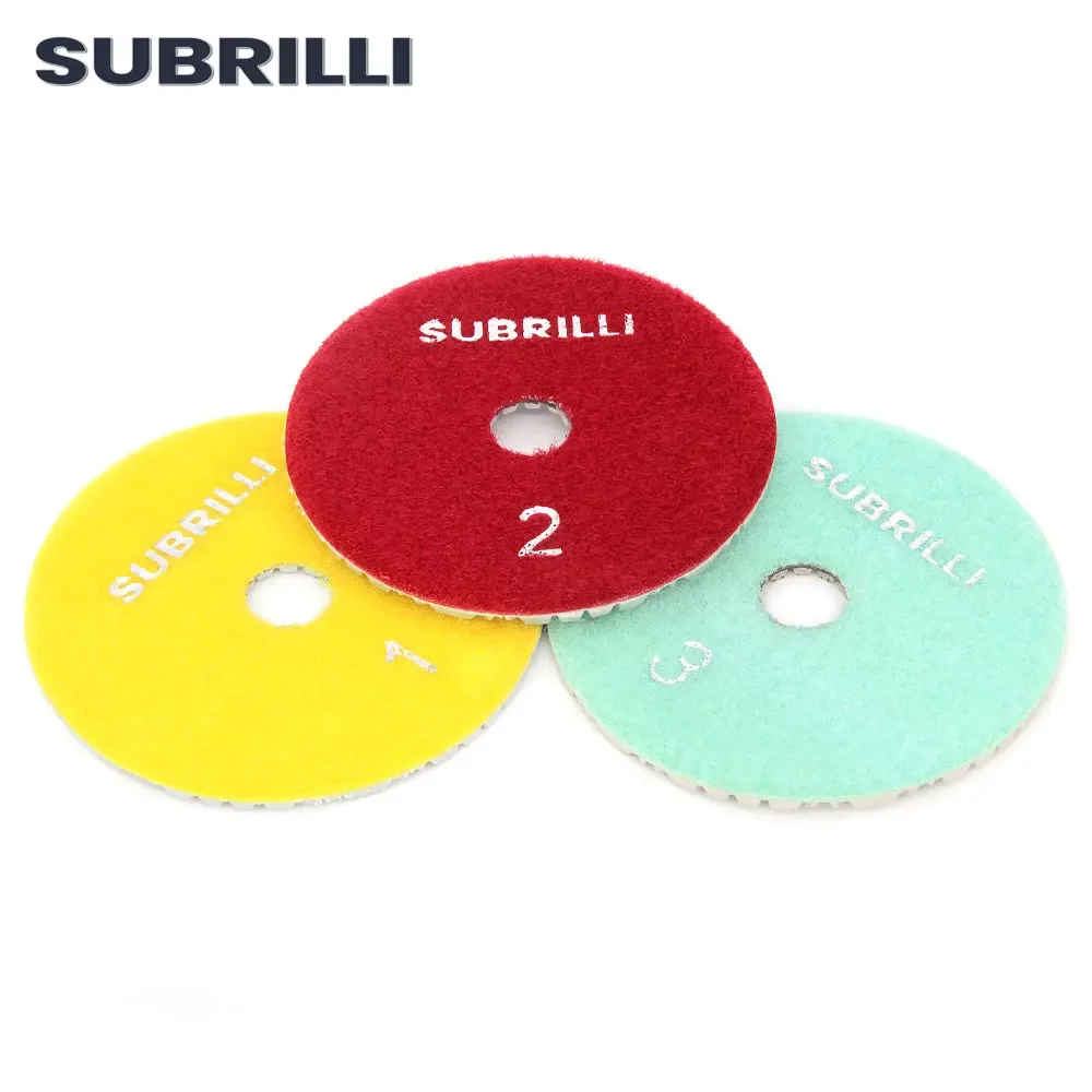Uso seco e molhado 4 "3 passos almofada de polimento de diamante 100mm ligação de resina flexível disco de lixa de diamante roda polonês para telha de mármore de pedra